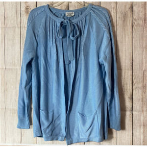 Vtg Blue Tie Neck Open Front Acrylic Cardigan Sweater Size M L 42